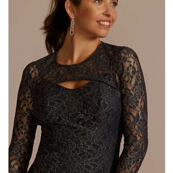 NWT! metallic foil lace mermaid dress with cropped popover size 4